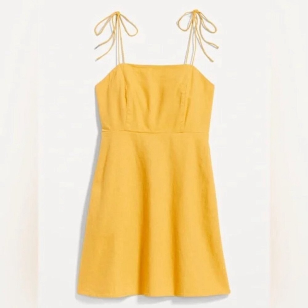 Old Navy | Sweet Pollen Yellow Fit & Flare Tie-Strap Linen Blend Mini Dress